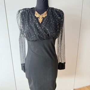 Elegant Long Sleeve Black Dress with Gold Accents made with❤️